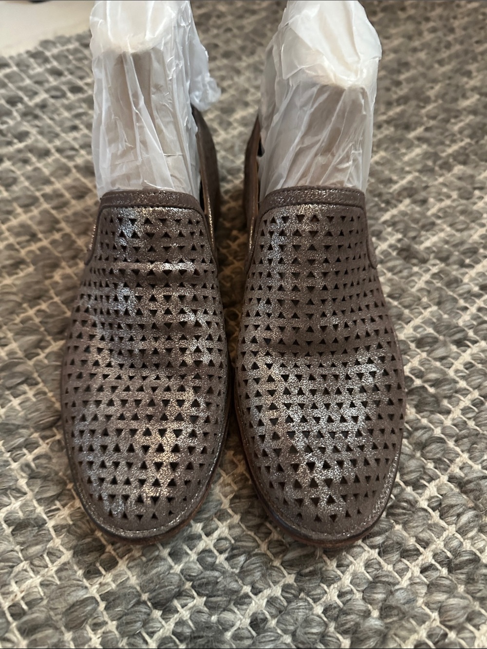 Trask Women's Metallic Taupe Perforated Slip-On Loafers